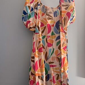 Tabitha Brown round sleeved white dress with multicolored leaves, size 1X